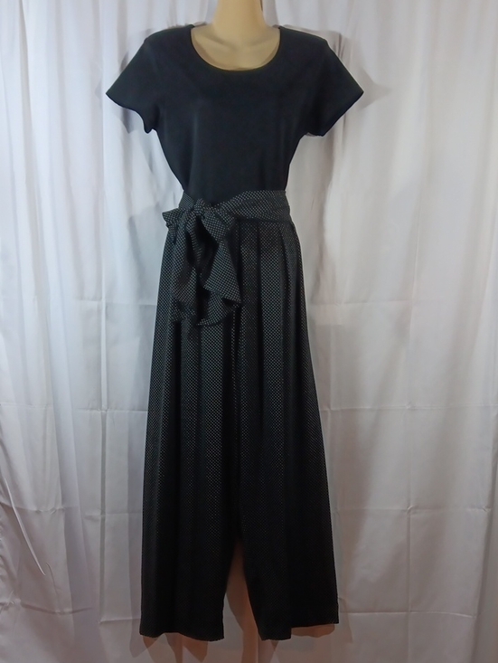 CDC Pants - CDC Vintage Womens 8 Jumpsuit Black Polka Dot Wide Leg High Rise Waist Tie
